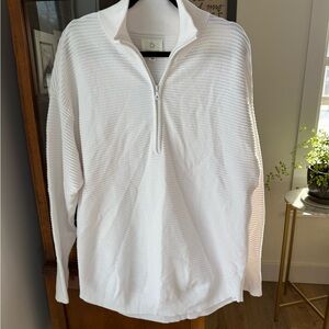 Aerie Offline White Quarter-Zip Ribbed Pullover